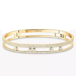 Gorgeous French Gold Moving Diamond CZs Double Band Bracelet Plus Free Earrings